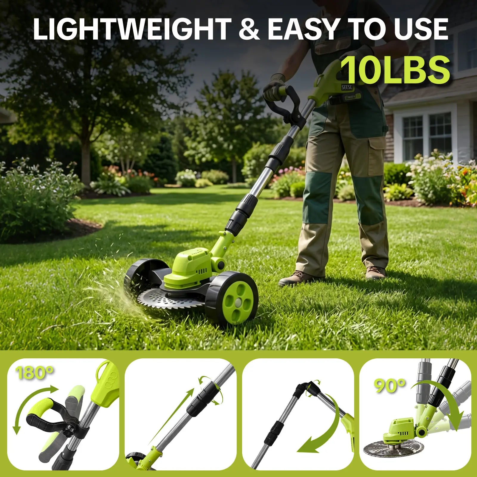 SEESE Cordless Lawn Mower, Garden Tool (Mower, Trimmer, Edger) with 2×21V Batteries, Lightweight for Small to Medium Backyards Grass Cutting Tool Grasscutters