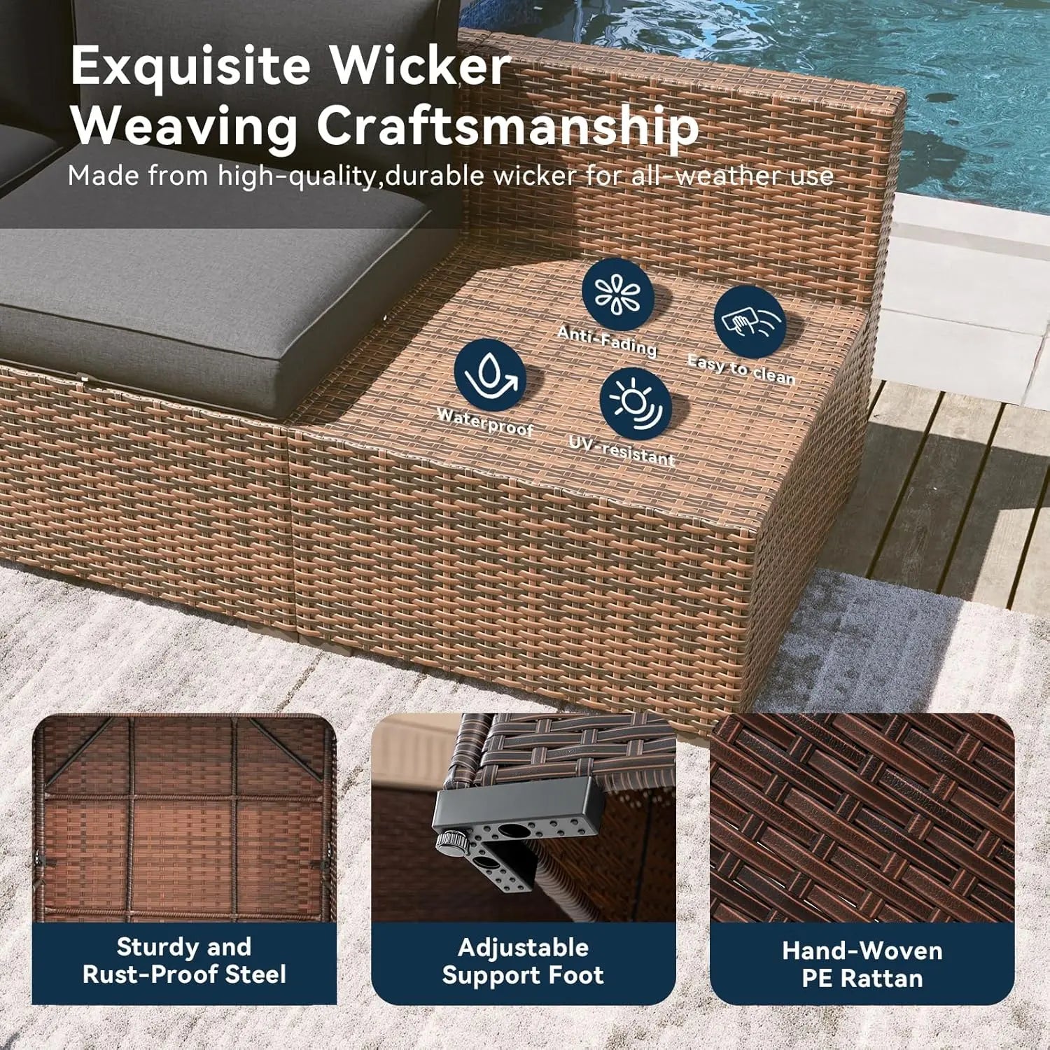 Aoxun All-Weather 7 Piece Patio Furniture Set, Outdoor Wicker Rattan Conversation Set with Coffee Table & Waterproof Cover for Backyard, Garden, Poolside - Grey