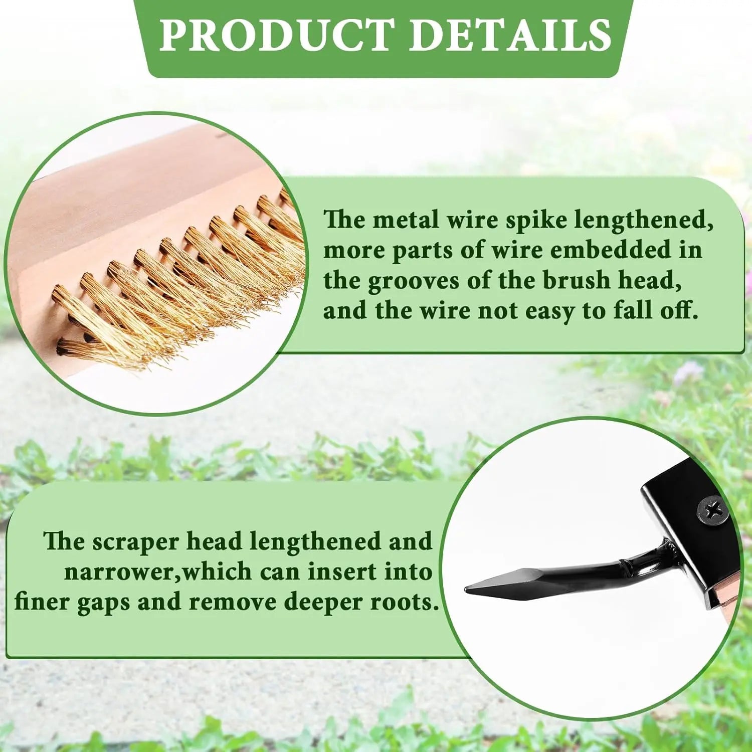 Paver Weeding Puller Tool with 2 Weed Remover Brush Heads,Crack Weeder Tool,Moss Out Crevice Cleaner,Steel Long Handle Weeder Scraper Cleaning Tool for Concrete Decks Pavers Patios Walkways