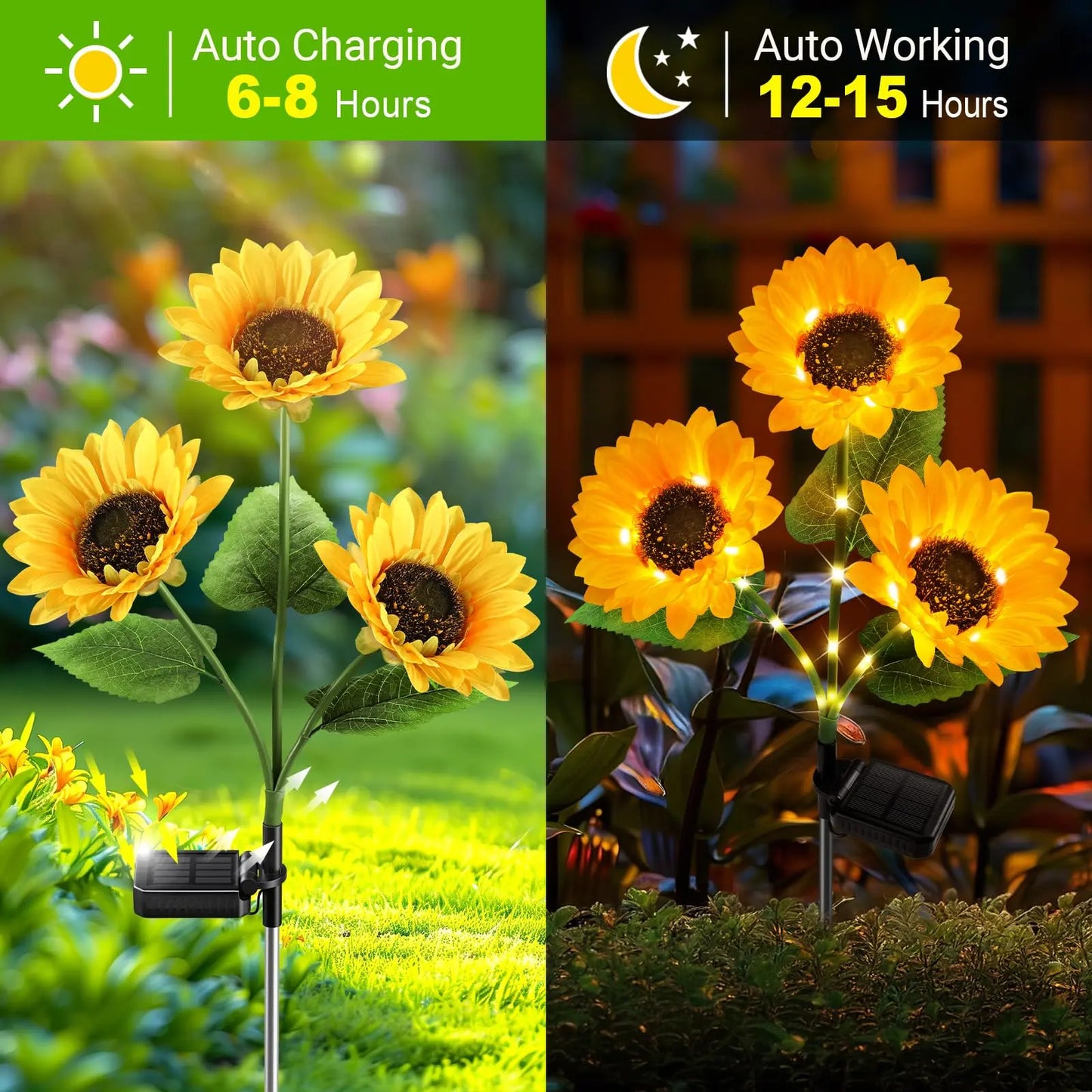 Solar Lights Outdoor Garden Decor - Upgraded 2 Pack with 6 Sunflower Lights, Waterproof Solar Outdoor Lights Auto On/Off Solar Decorative Lights for Garden, Patio, Backyard