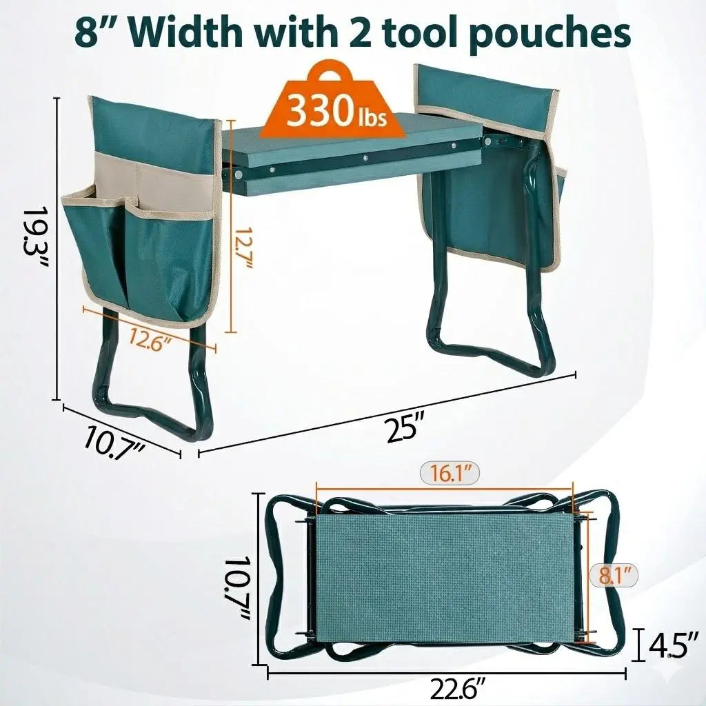 ZENY Folding Garden Kneeler Seat (6"/8" in Width) - Steel & EVA Frame Accessory with Soft Foam Knee Support, Detachable Tool Bag, Side Rails, Portable Design, 250Lb Capacity, Garden Gloves for Weeding & Planting