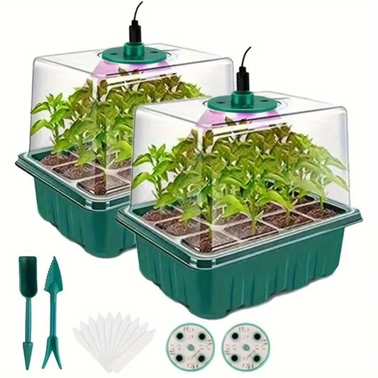 Plant Germination Tray with USB Powered Grow Light, Reusable Seed Germination Tool Set, Adjustable Humidity Seed Starter Tray, Growing Kit for Home Garden, Indoor Gardening System, Gardening Supplies