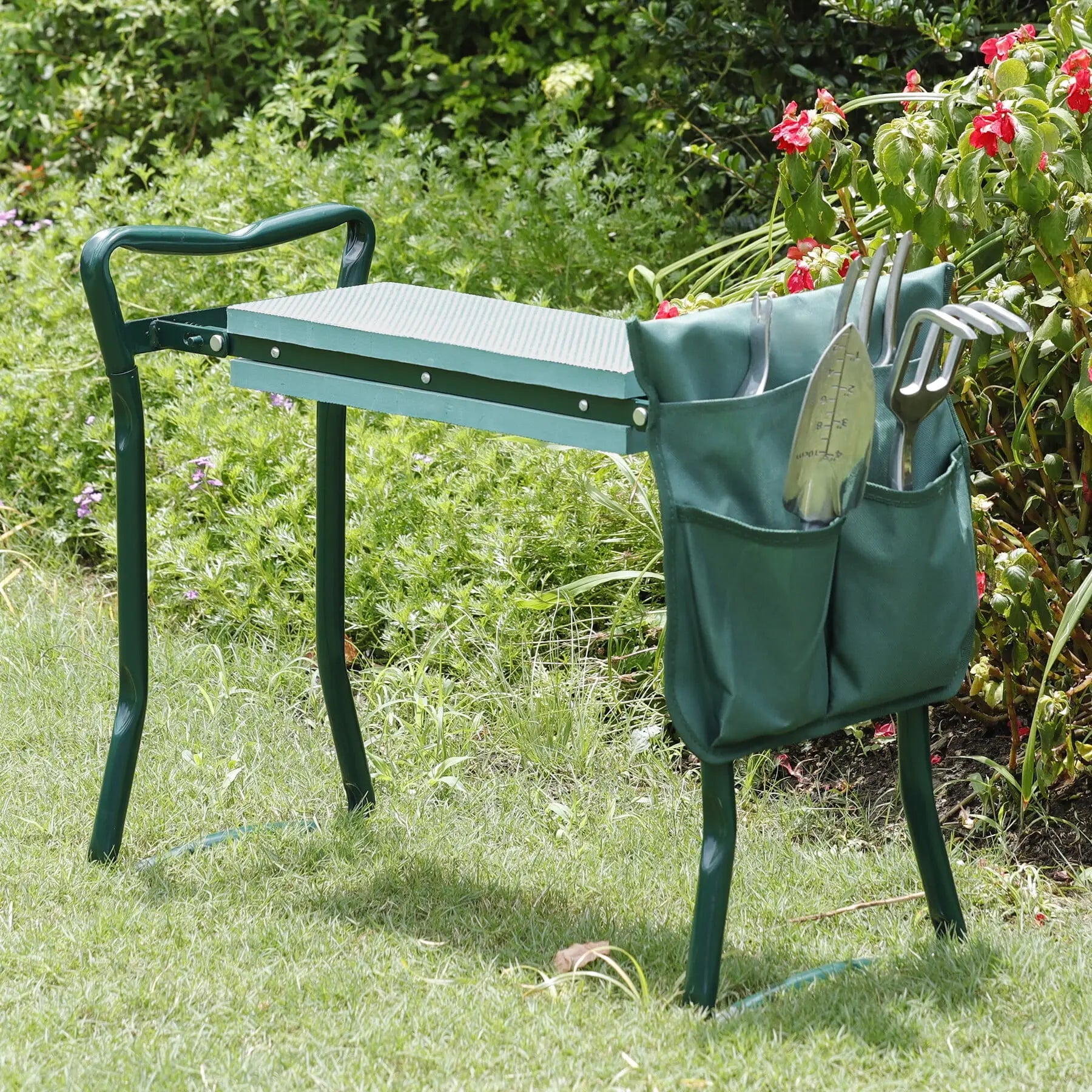 ZENY Folding Garden Kneeler Seat (6"/8" in Width) - Steel & EVA Frame Accessory with Soft Foam Knee Support, Detachable Tool Bag, Side Rails, Portable Design, 250Lb Capacity, Garden Gloves for Weeding & Planting
