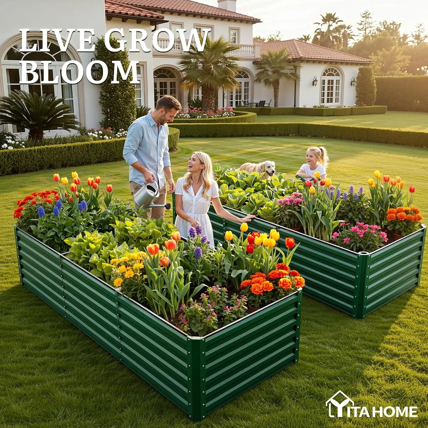 YITAHOME 1/2 Pcs Raised Garden Bed Kit, with Gloves & Tension Bar, Outdoor Patio Planter Box for Plants Vegetables Flowers