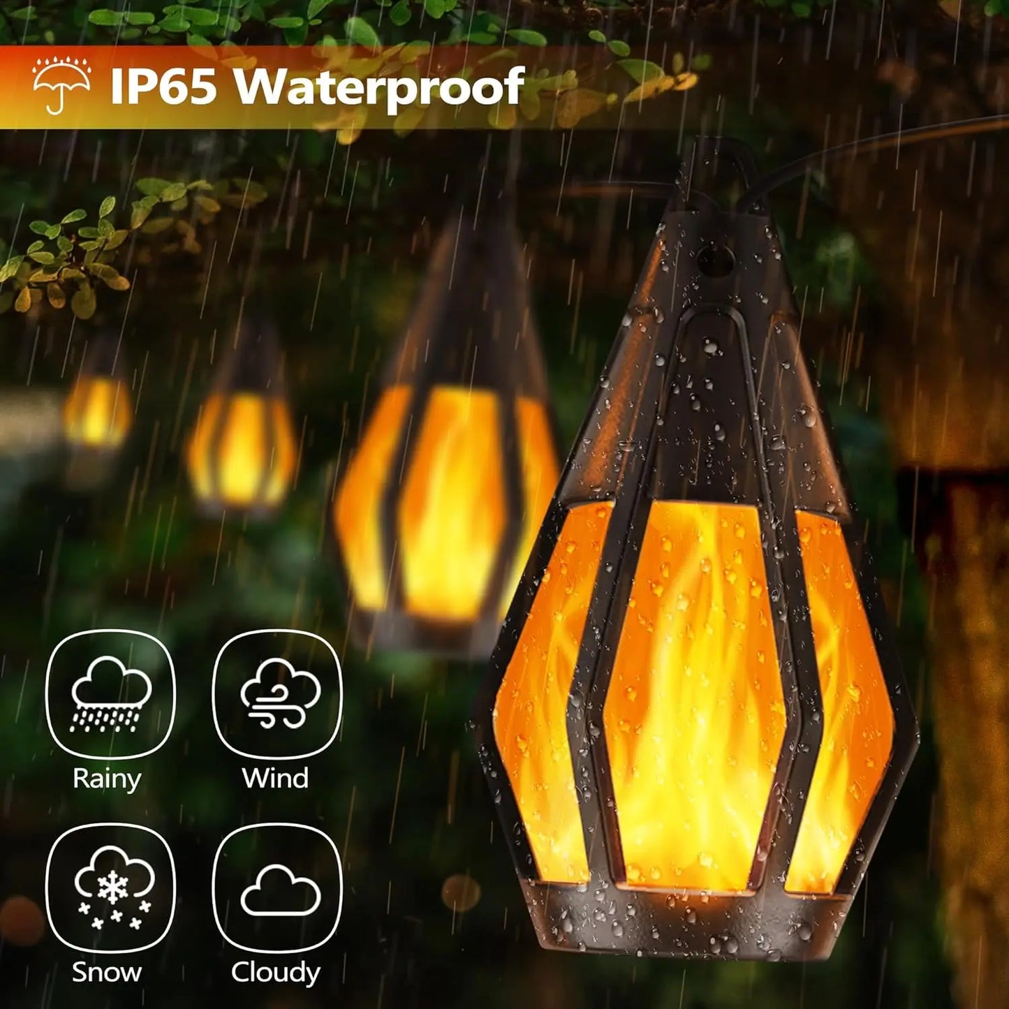 Summer Garden Solar-Powered Outdoor Flame-Effect String Lights (15 Bulbs, 33FT) Garden & Lawn Decorative Lights, Solar LED Night Lights for Christmas Parties, Outdoor Garden Decor
