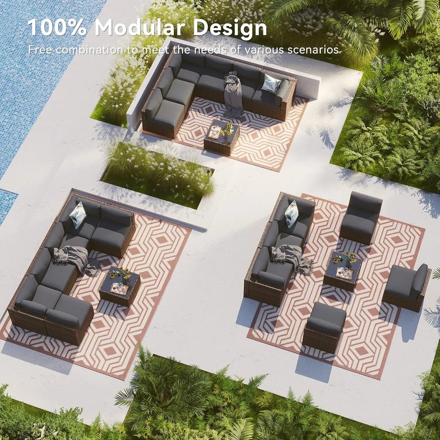 Aoxun All-Weather 7 Piece Patio Furniture Set, Outdoor Wicker Rattan Conversation Set with Coffee Table & Waterproof Cover for Backyard, Garden, Poolside - Grey