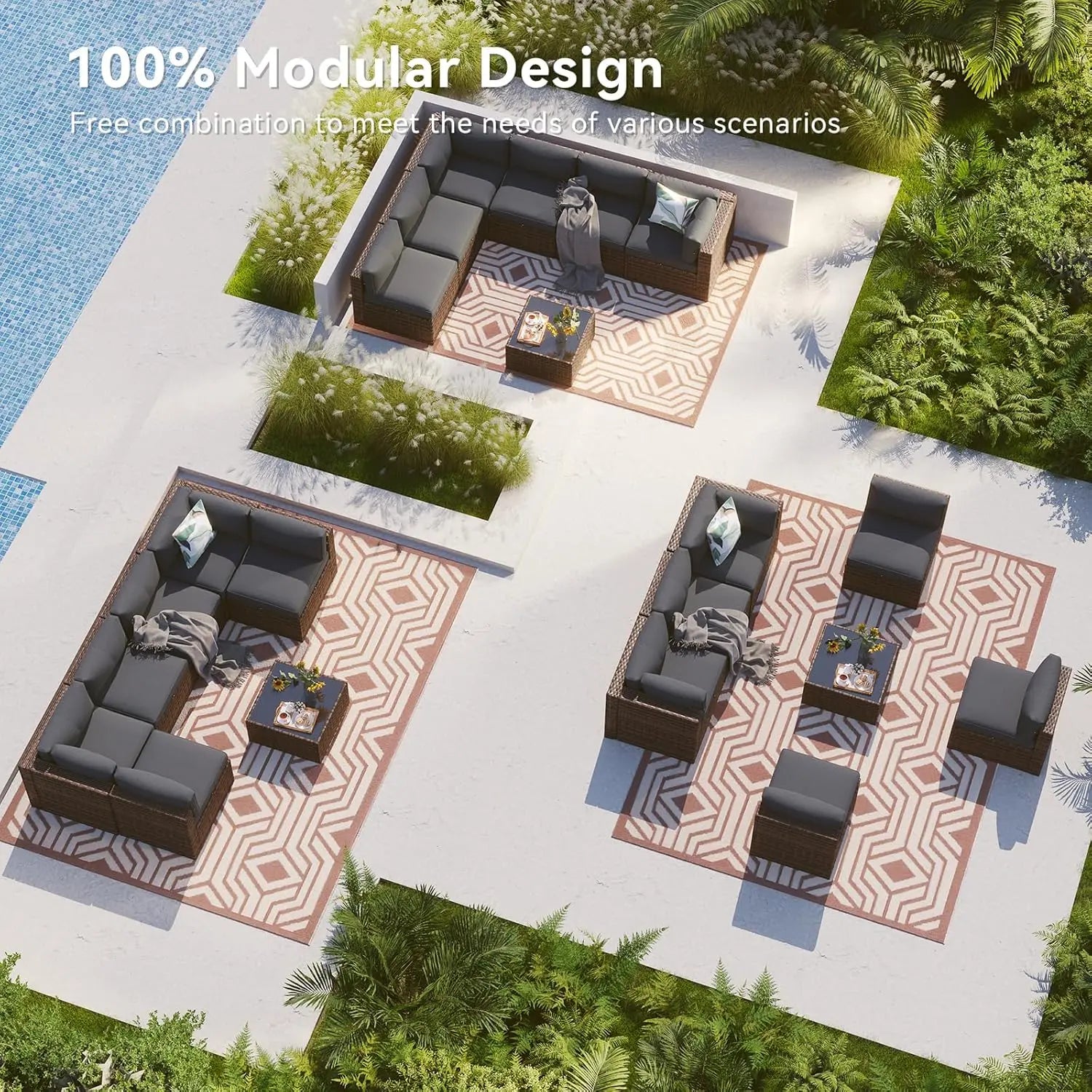 Aoxun All-Weather 7 Piece Patio Furniture Set, Outdoor Wicker Rattan Conversation Set with Coffee Table & Waterproof Cover for Backyard, Garden, Poolside - Grey