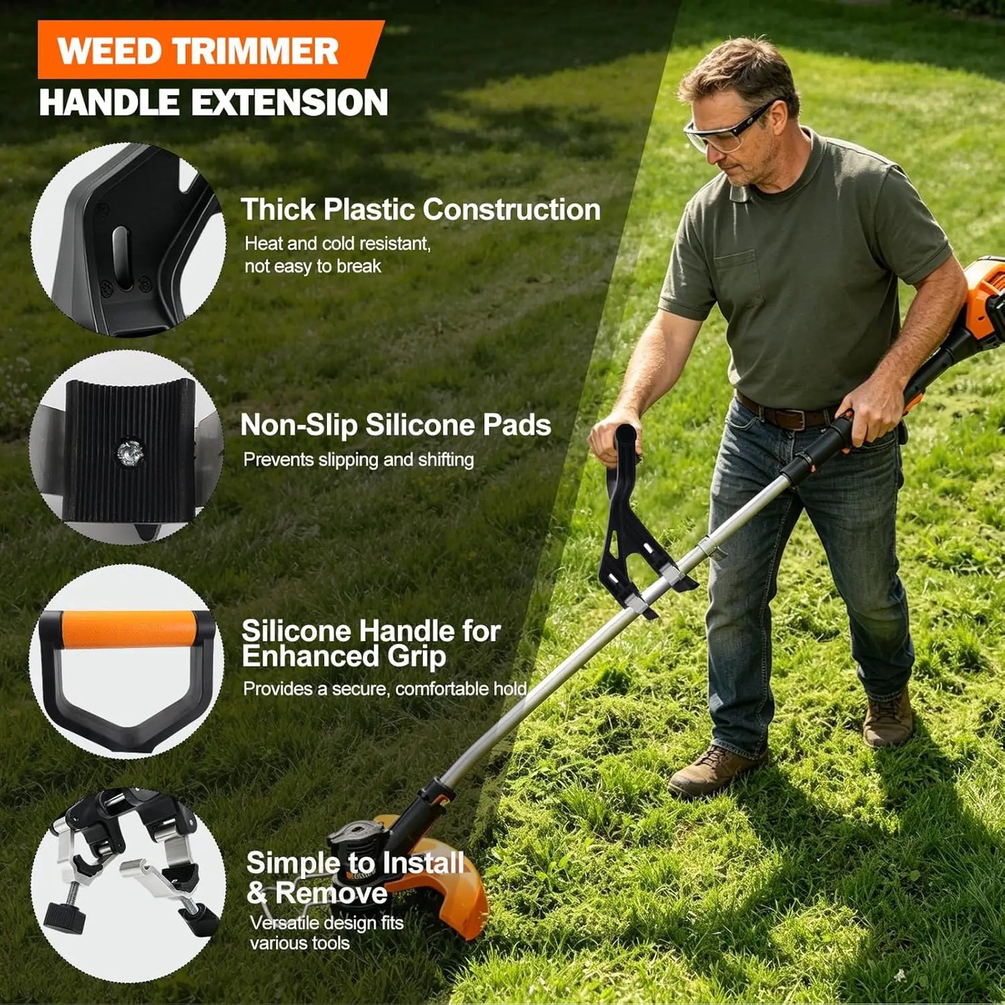 Shovel Handle , Adjustable Weed Trimmer Handle Extension, Saver Attachment Fit for Shovels Rakes String Trimmers Snow Shovels Gardening Tools