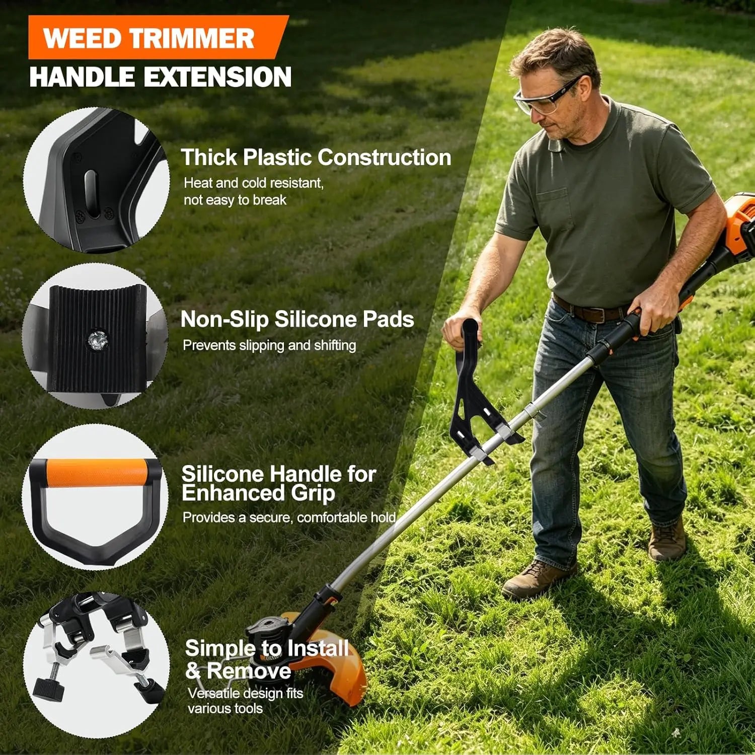Shovel Handle , Adjustable Weed Trimmer Handle Extension, Saver Attachment Fit for Shovels Rakes String Trimmers Snow Shovels Gardening Tools