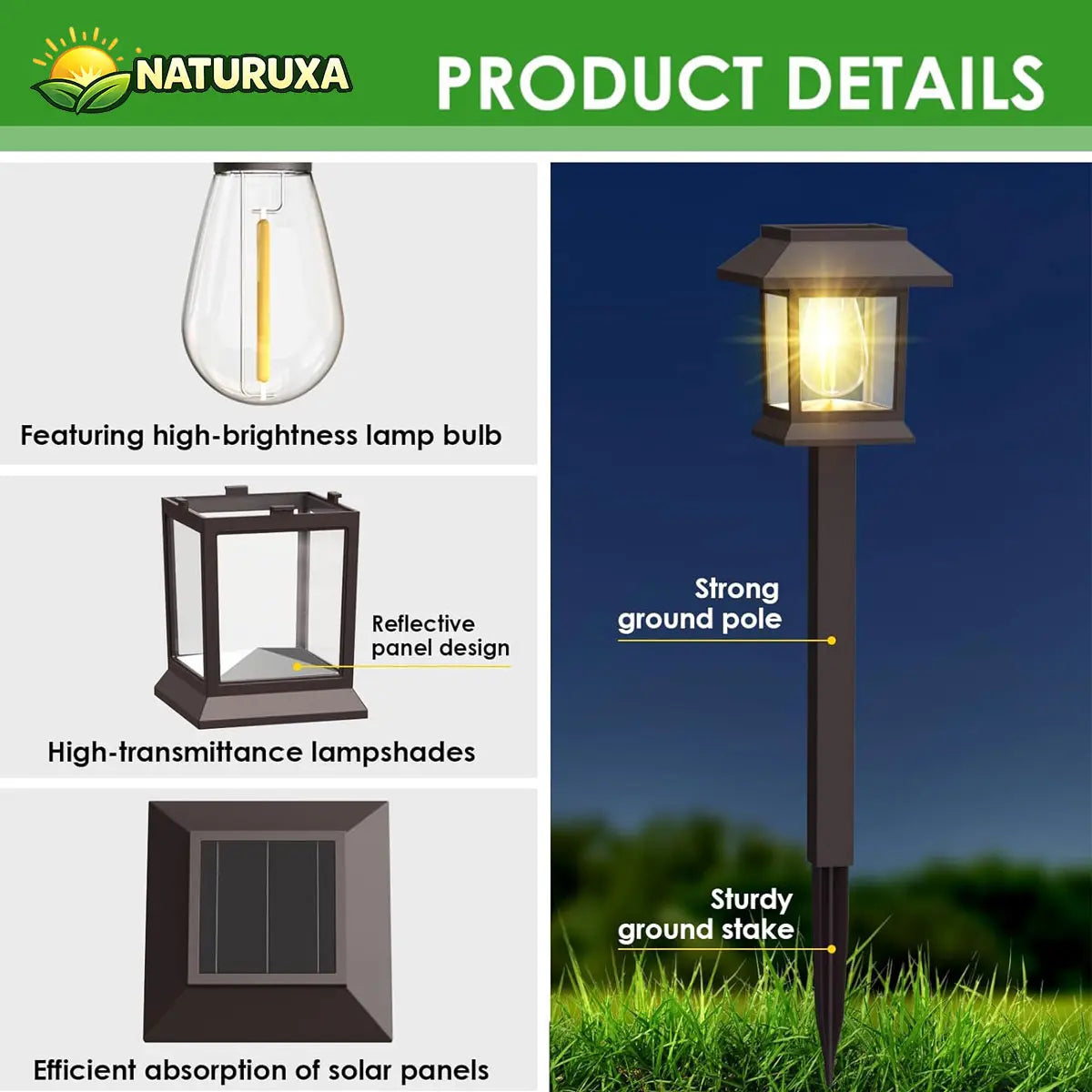 Naturuxa 6/12-Pack Solar Outdoor Lights, Waterproof Landscape Lighting for Path Walkway, Lawn Garden outside Décor