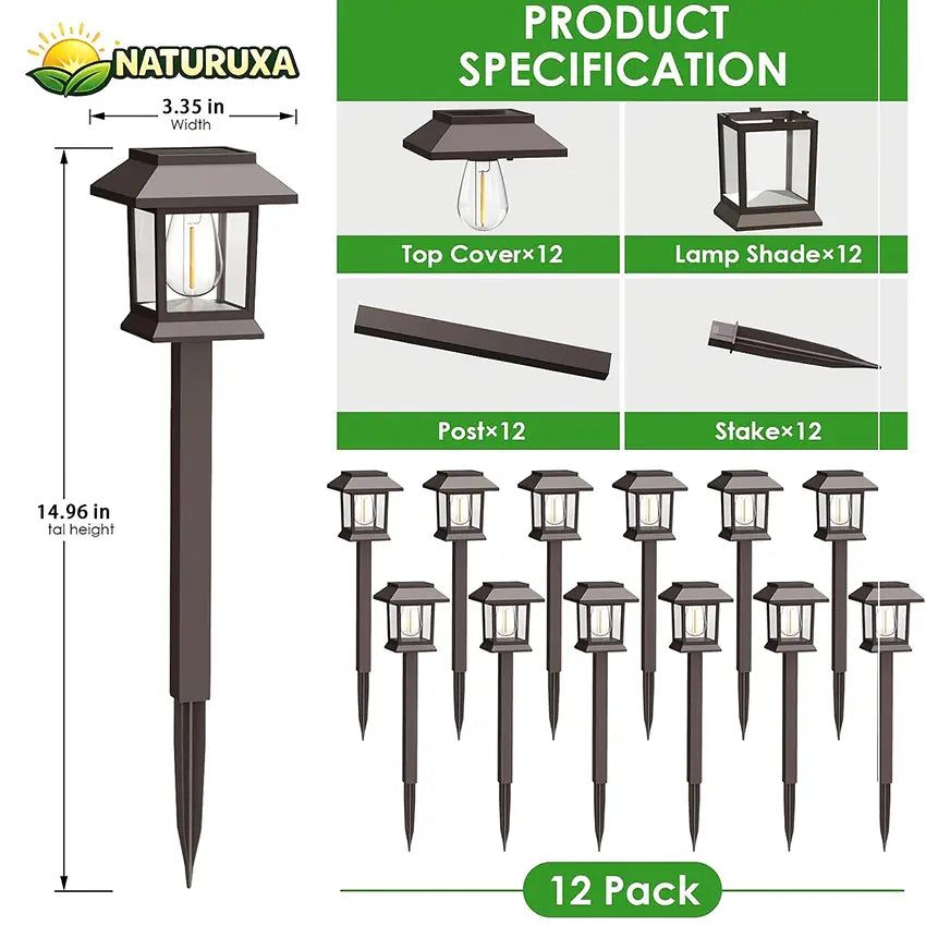 Naturuxa 6/12-Pack Solar Outdoor Lights, Waterproof Landscape Lighting for Path Walkway, Lawn Garden outside Décor