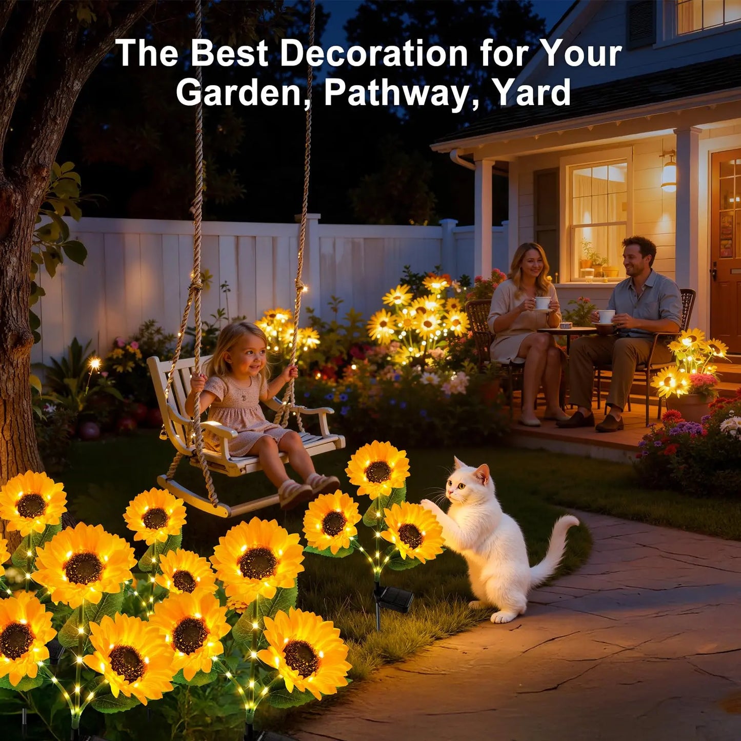 Solar Lights Outdoor Garden Decor - Upgraded 2 Pack with 6 Sunflower Lights, Waterproof Solar Outdoor Lights Auto On/Off Solar Decorative Lights for Garden, Patio, Backyard