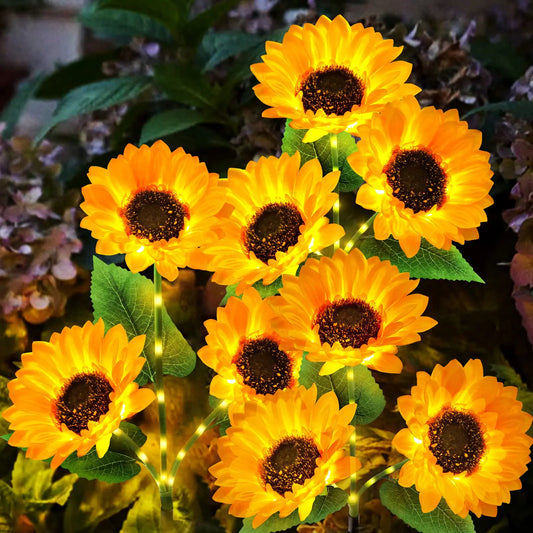 Solar Lights Outdoor Garden Decor - Upgraded 2 Pack with 6 Sunflower Lights, Waterproof Solar Outdoor Lights Auto On/Off Solar Decorative Lights for Garden, Patio, Backyard