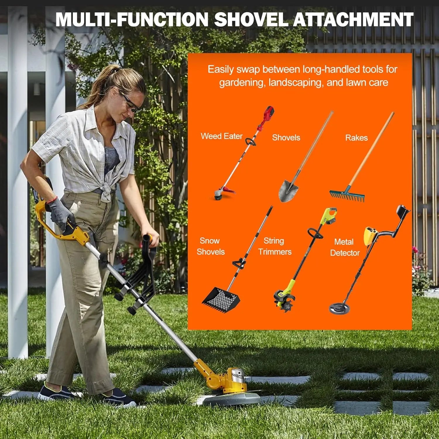 Shovel Handle , Adjustable Weed Trimmer Handle Extension, Saver Attachment Fit for Shovels Rakes String Trimmers Snow Shovels Gardening Tools