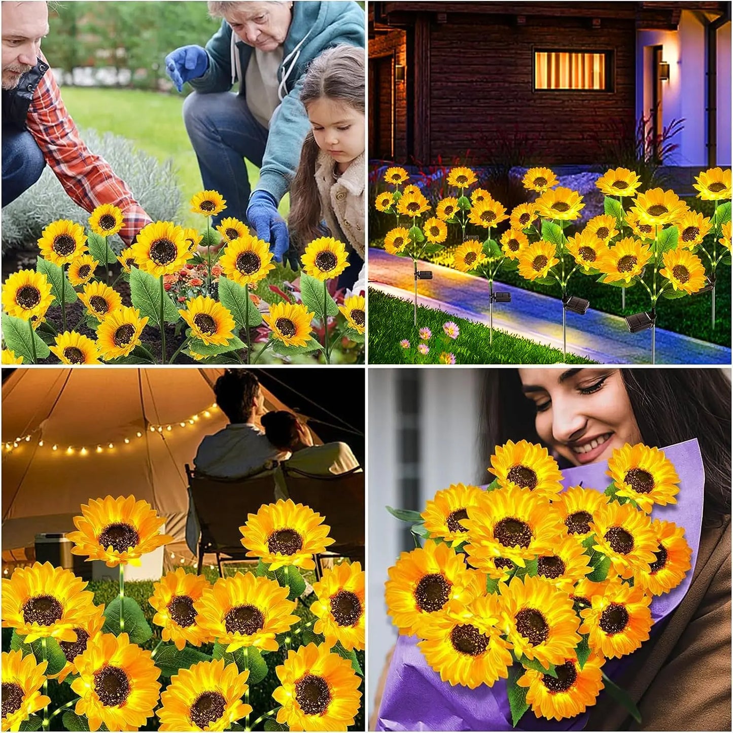 Solar Lights Outdoor Garden Decor - Upgraded 2 Pack with 6 Sunflower Lights, Waterproof Solar Outdoor Lights Auto On/Off Solar Decorative Lights for Garden, Patio, Backyard