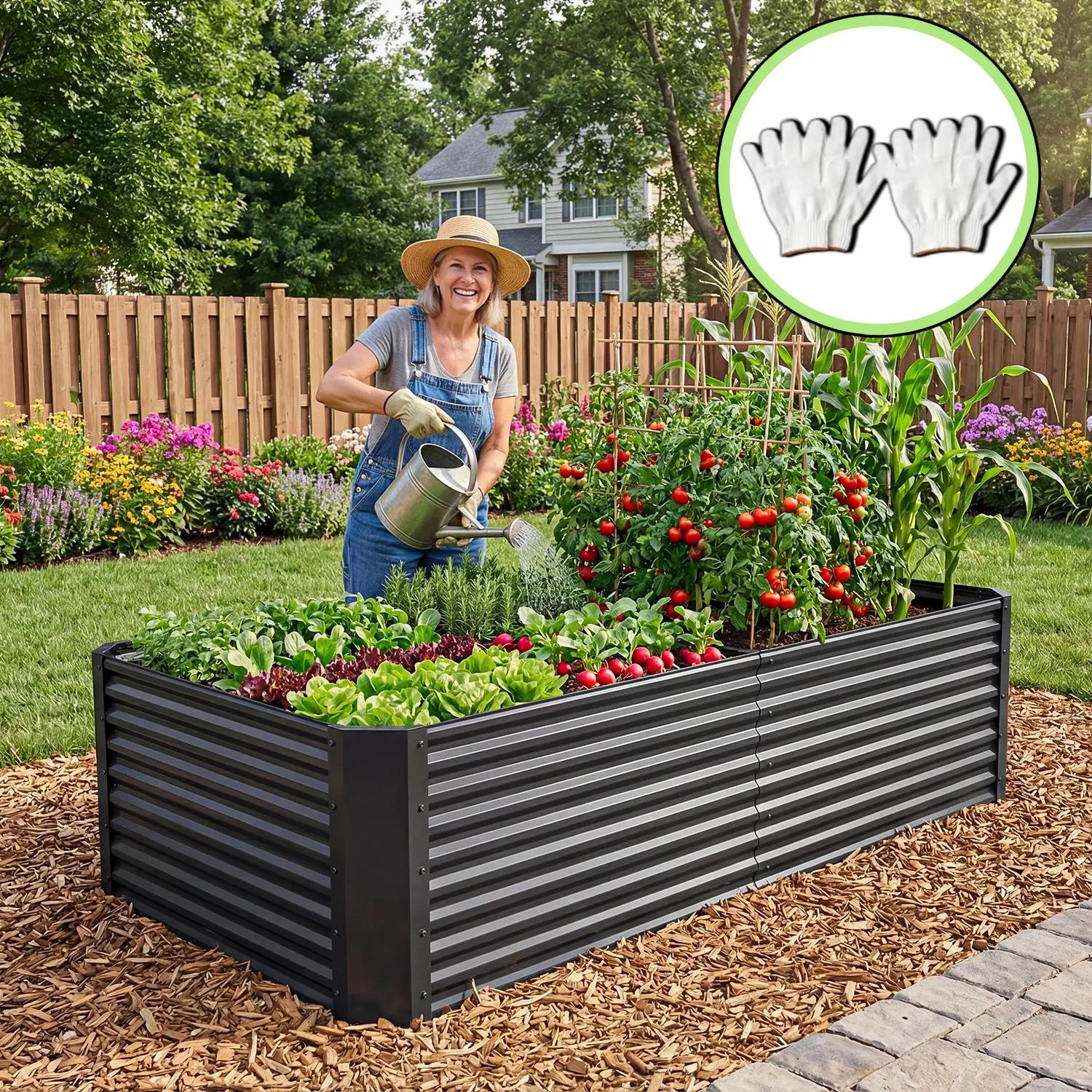 YITAHOME 1/2 Pcs Raised Garden Bed Kit, with Gloves & Tension Bar, Outdoor Patio Planter Box for Plants Vegetables Flowers