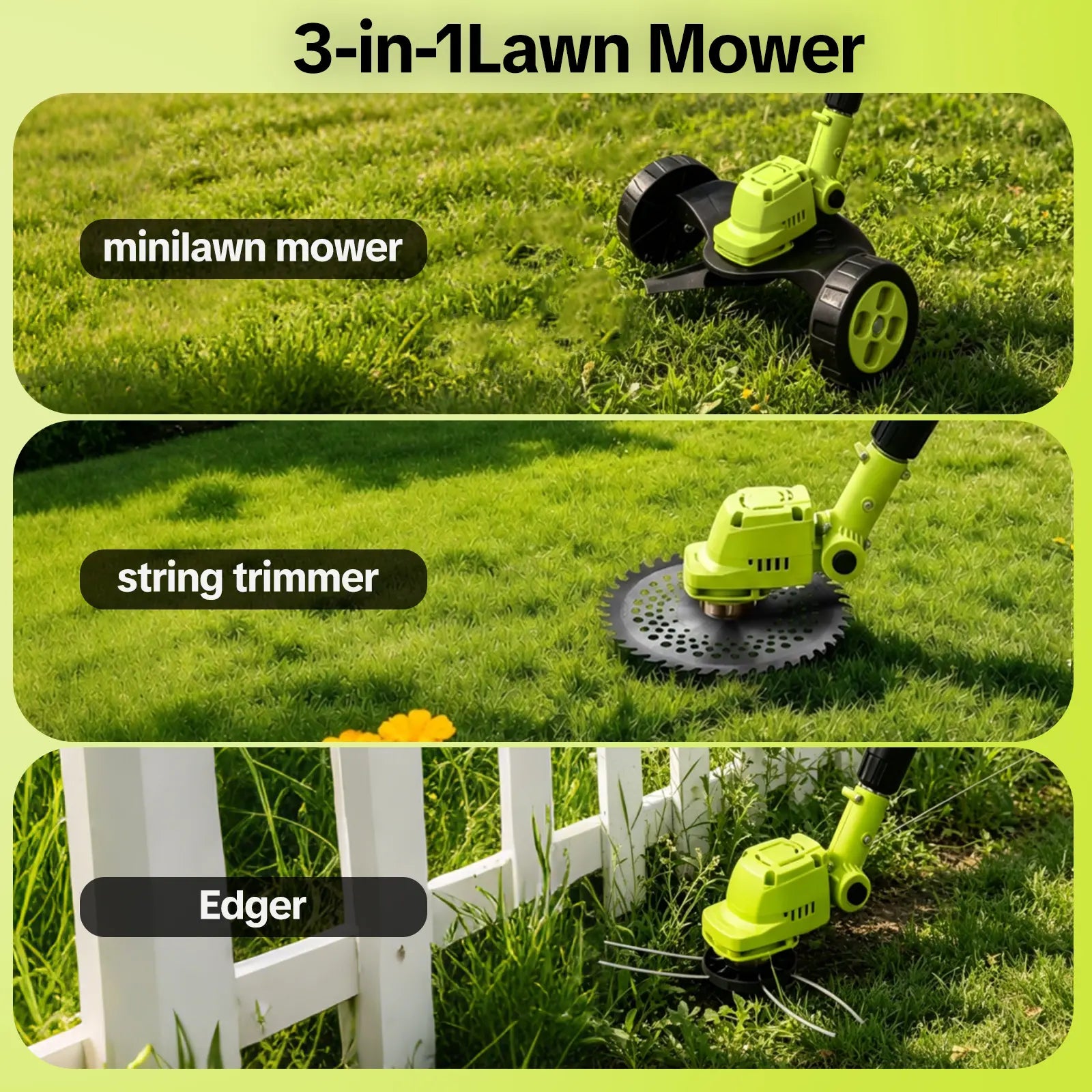 SEESE Cordless Lawn Mower, Garden Tool (Mower, Trimmer, Edger) with 2×21V Batteries, Lightweight for Small to Medium Backyards Grass Cutting Tool Grasscutters