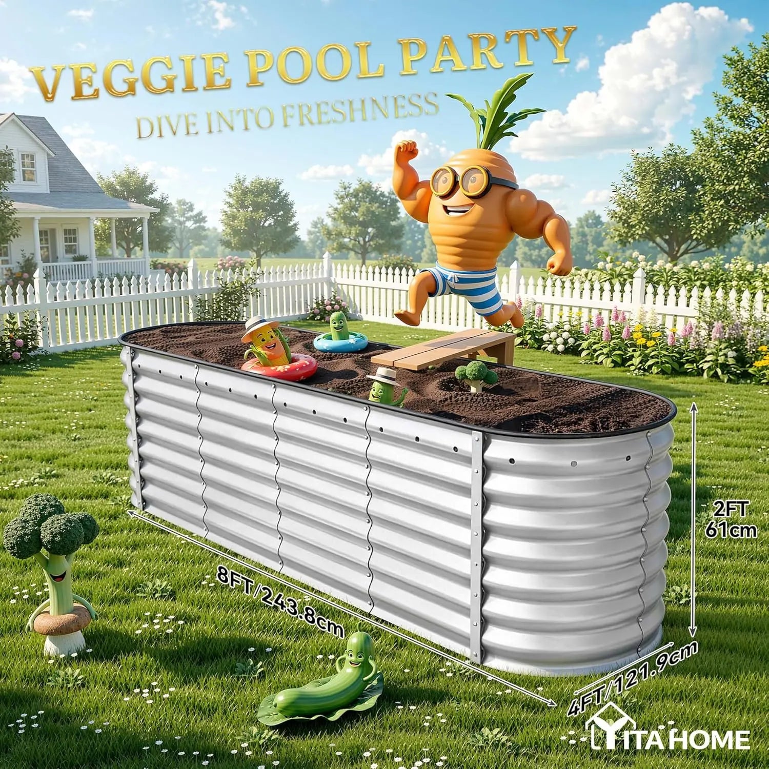 YITAHOME 1/2 Pcs Raised Garden Bed Kit, with Gloves & Tension Bar, Outdoor Patio Planter Box for Plants Vegetables Flowers