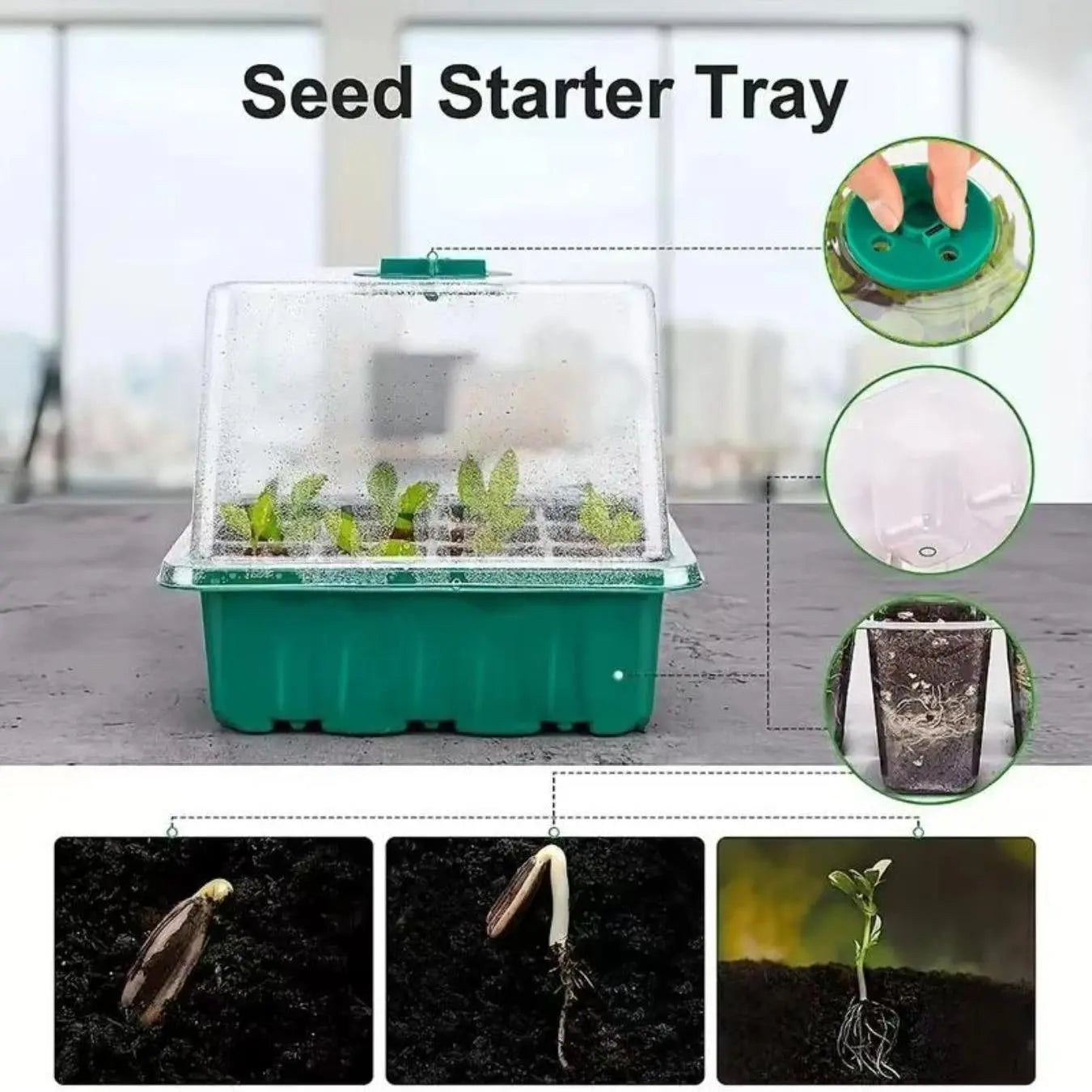 Plant Germination Tray with USB Powered Grow Light, Reusable Seed Germination Tool Set, Adjustable Humidity Seed Starter Tray, Growing Kit for Home Garden, Indoor Gardening System, Gardening Supplies