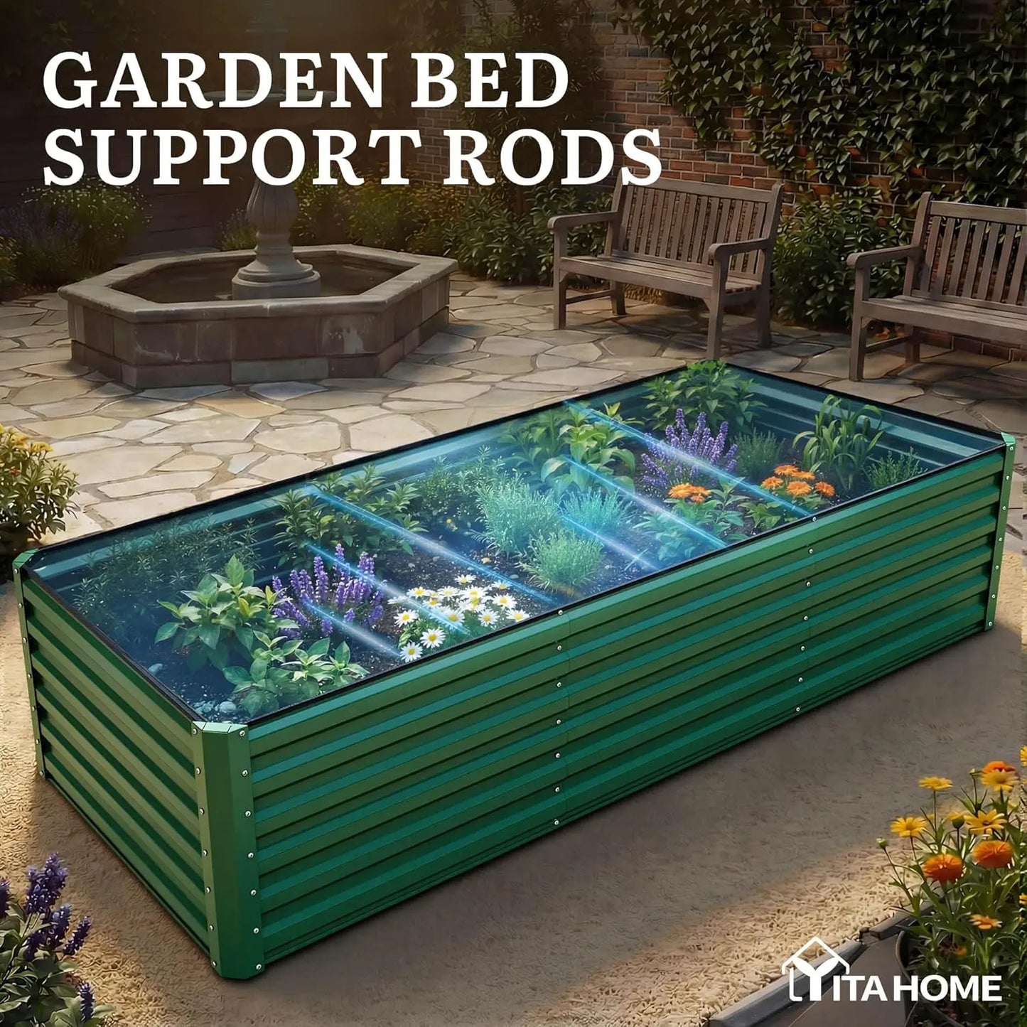 YITAHOME 1/2 Pcs Raised Garden Bed Kit, with Gloves & Tension Bar, Outdoor Patio Planter Box for Plants Vegetables Flowers