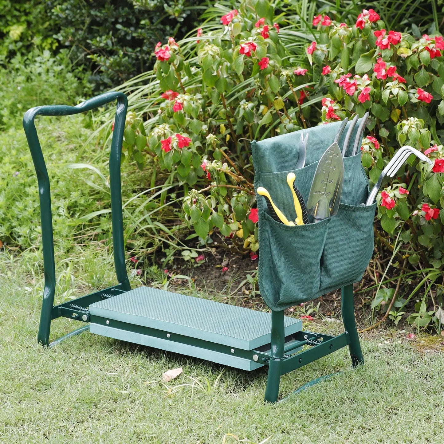 ZENY Folding Garden Kneeler Seat (6"/8" in Width) - Steel & EVA Frame Accessory with Soft Foam Knee Support, Detachable Tool Bag, Side Rails, Portable Design, 250Lb Capacity, Garden Gloves for Weeding & Planting
