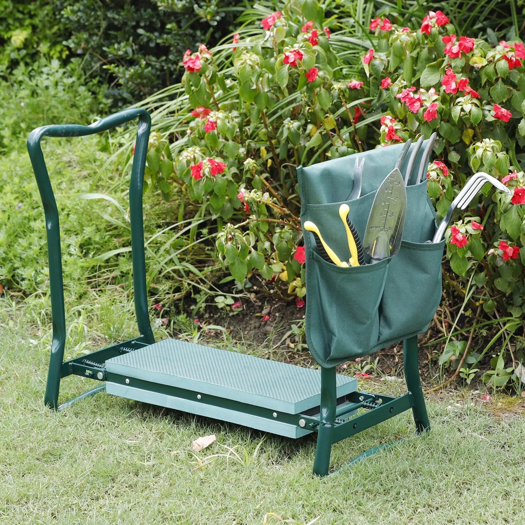 ZENY Folding Garden Kneeler Seat (6"/8" in Width) - Steel & EVA Frame Accessory with Soft Foam Knee Support, Detachable Tool Bag, Side Rails, Portable Design, 250Lb Capacity, Garden Gloves for Weeding & Planting