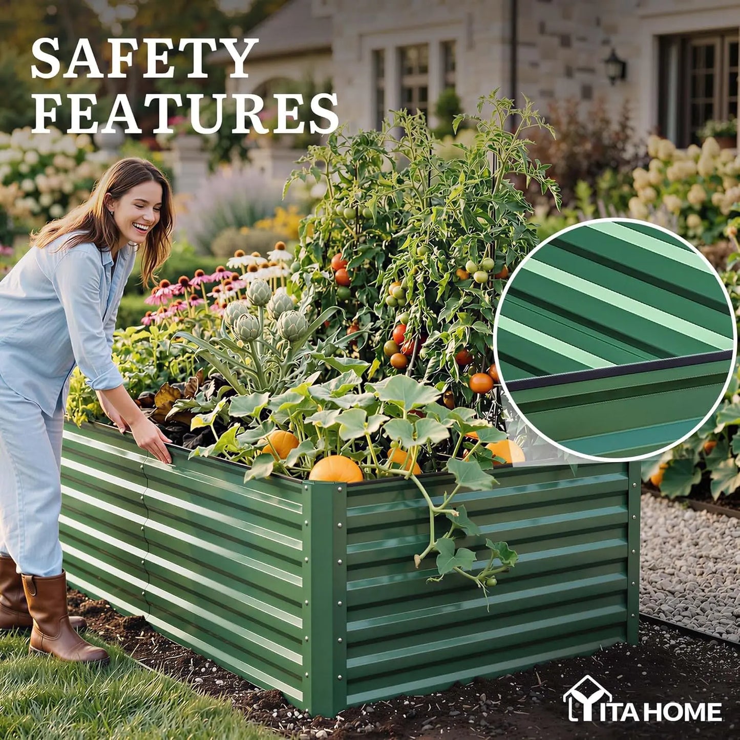 YITAHOME 1/2 Pcs Raised Garden Bed Kit, with Gloves & Tension Bar, Outdoor Patio Planter Box for Plants Vegetables Flowers