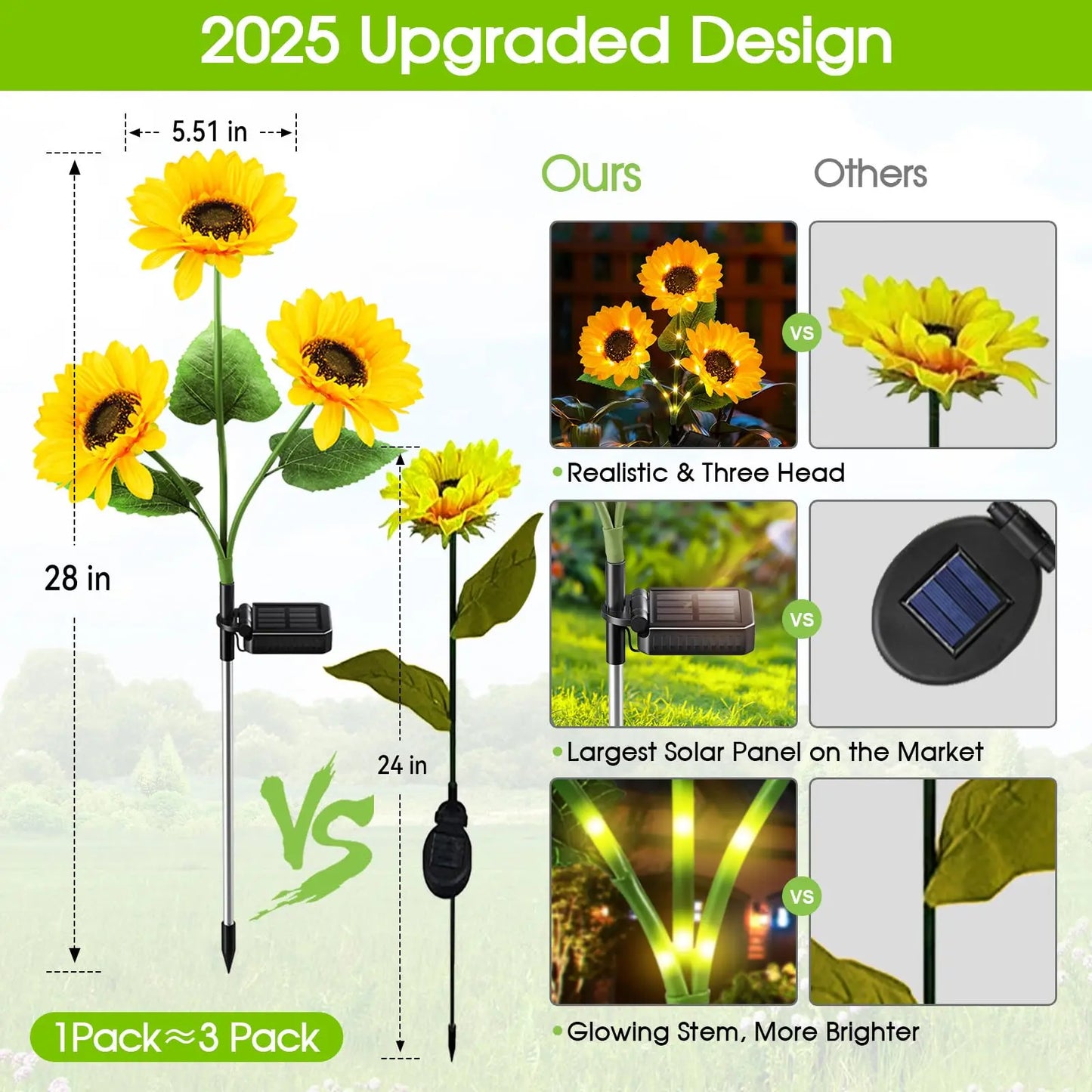 Solar Lights Outdoor Garden Decor - Upgraded 2 Pack with 6 Sunflower Lights, Waterproof Solar Outdoor Lights Auto On/Off Solar Decorative Lights for Garden, Patio, Backyard