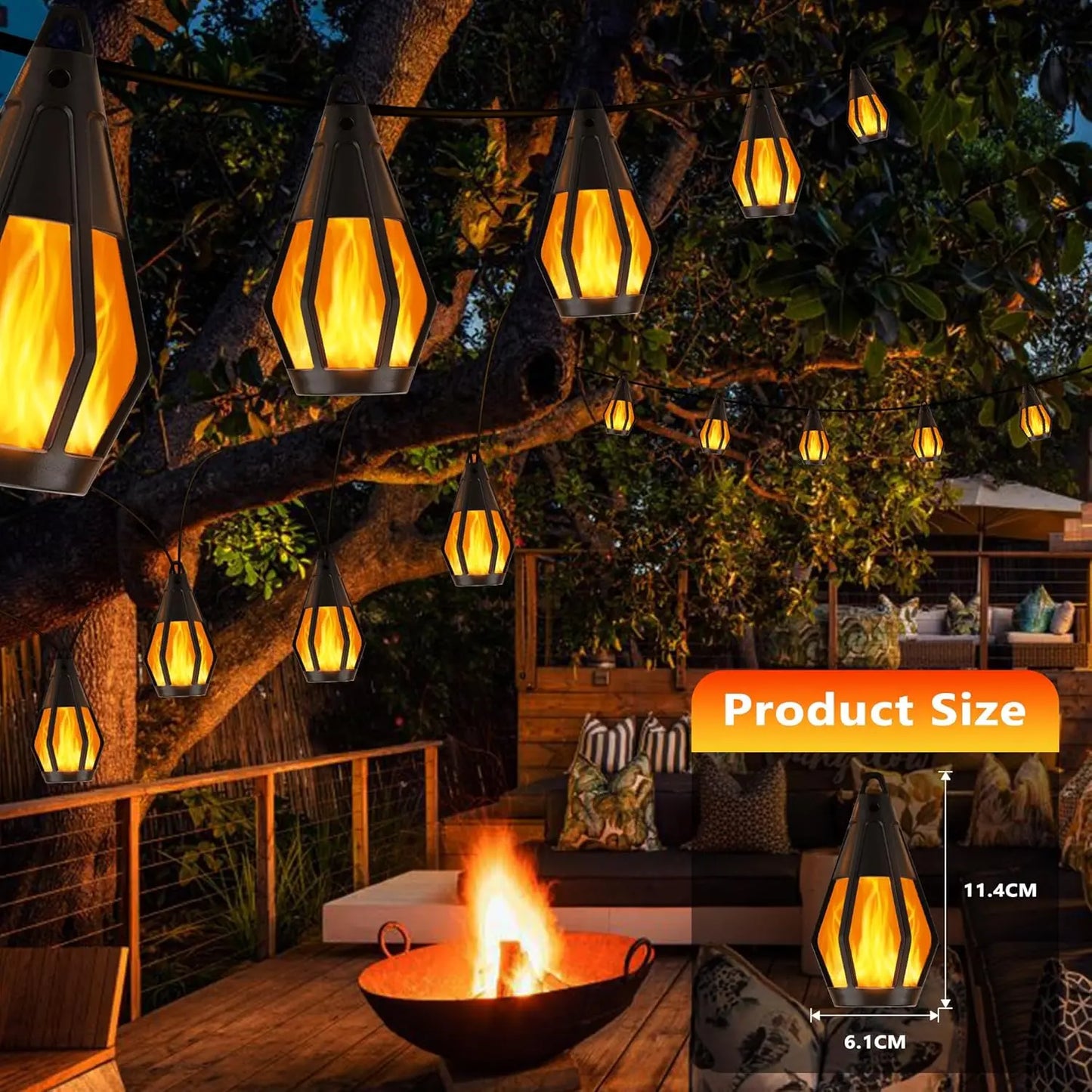 Summer Garden Solar-Powered Outdoor Flame-Effect String Lights (15 Bulbs, 33FT) Garden & Lawn Decorative Lights, Solar LED Night Lights for Christmas Parties, Outdoor Garden Decor