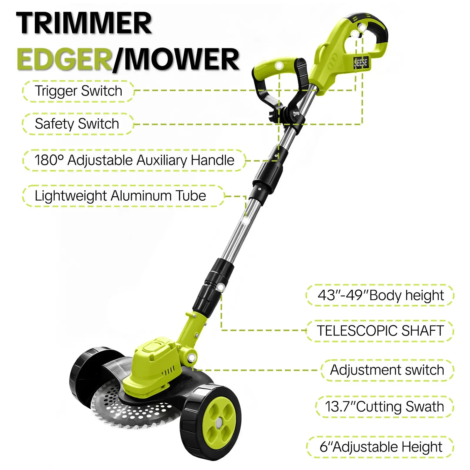 SEESE Cordless Lawn Mower, Garden Tool (Mower, Trimmer, Edger) with 2×21V Batteries, Lightweight for Small to Medium Backyards Grass Cutting Tool Grasscutters