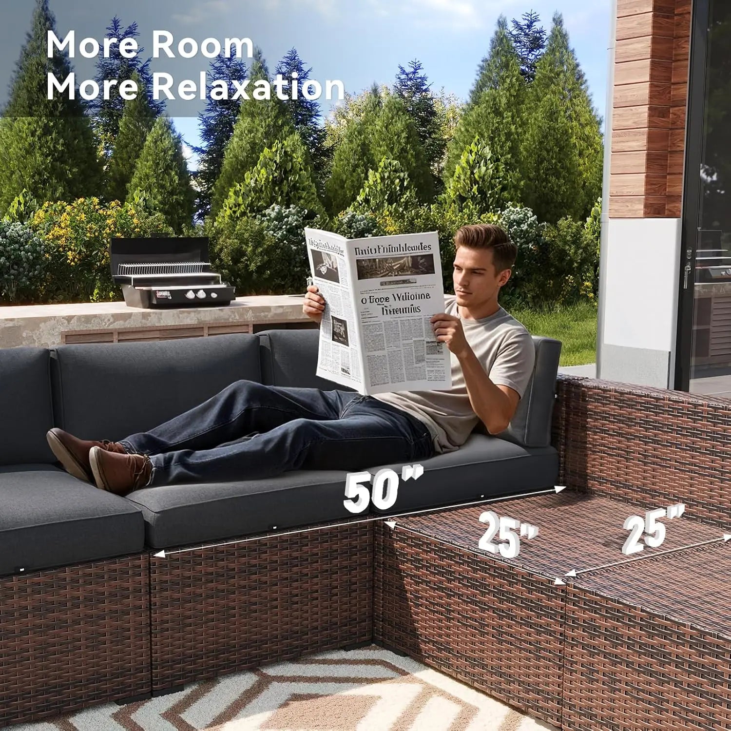 Aoxun All-Weather 7 Piece Patio Furniture Set, Outdoor Wicker Rattan Conversation Set with Coffee Table & Waterproof Cover for Backyard, Garden, Poolside - Grey