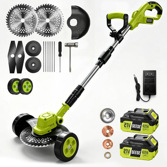 SEESE Cordless Lawn Mower, Garden Tool (Mower, Trimmer, Edger) with 2×21V Batteries, Lightweight for Small to Medium Backyards Grass Cutting Tool Grasscutters