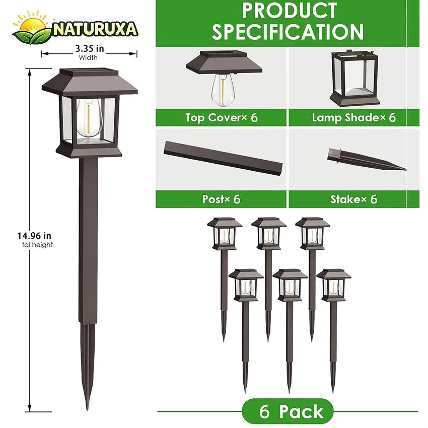 Naturuxa 6/12-Pack Solar Outdoor Lights, Waterproof Landscape Lighting for Path Walkway, Lawn Garden outside Décor