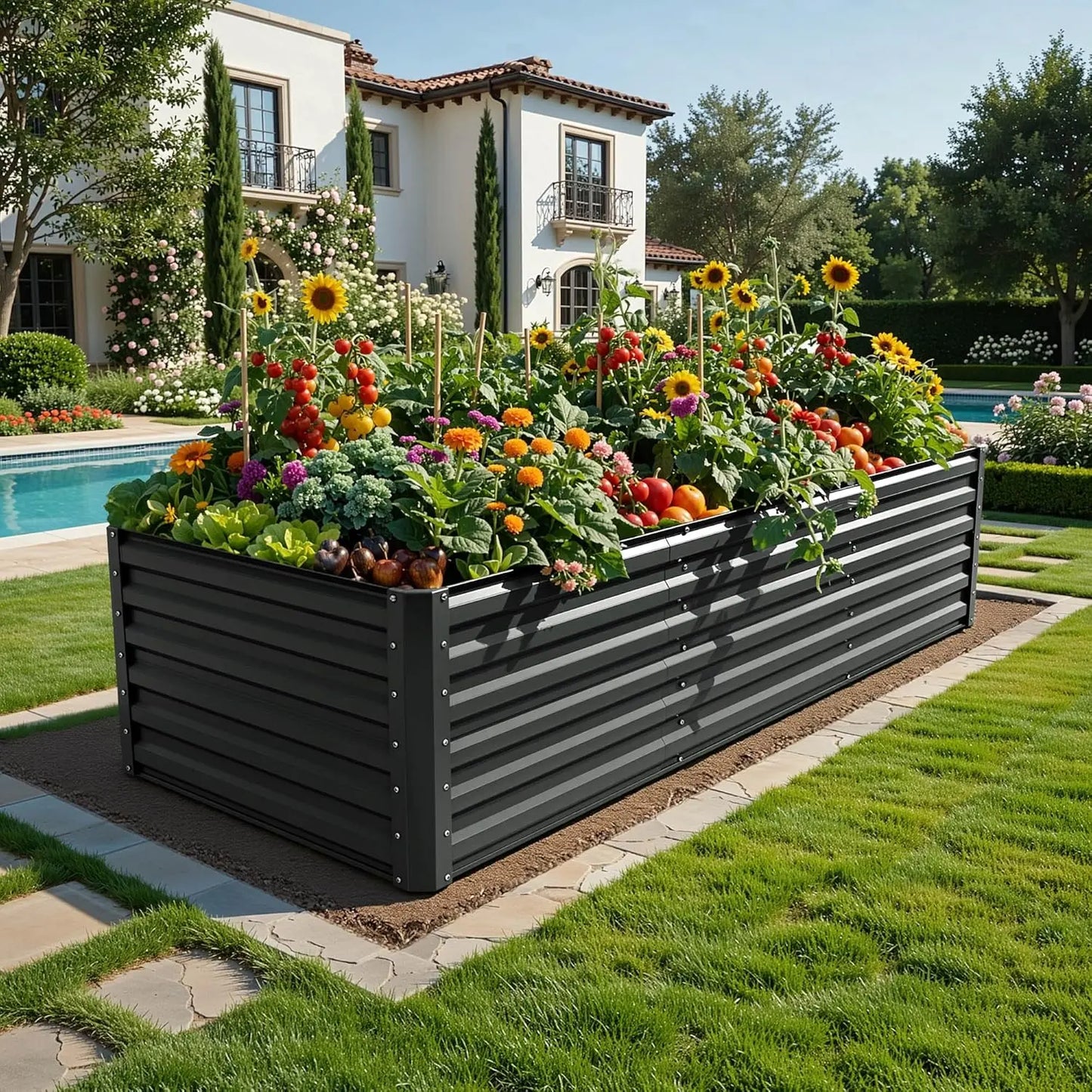YITAHOME 1/2 Pcs Raised Garden Bed Kit, with Gloves & Tension Bar, Outdoor Patio Planter Box for Plants Vegetables Flowers