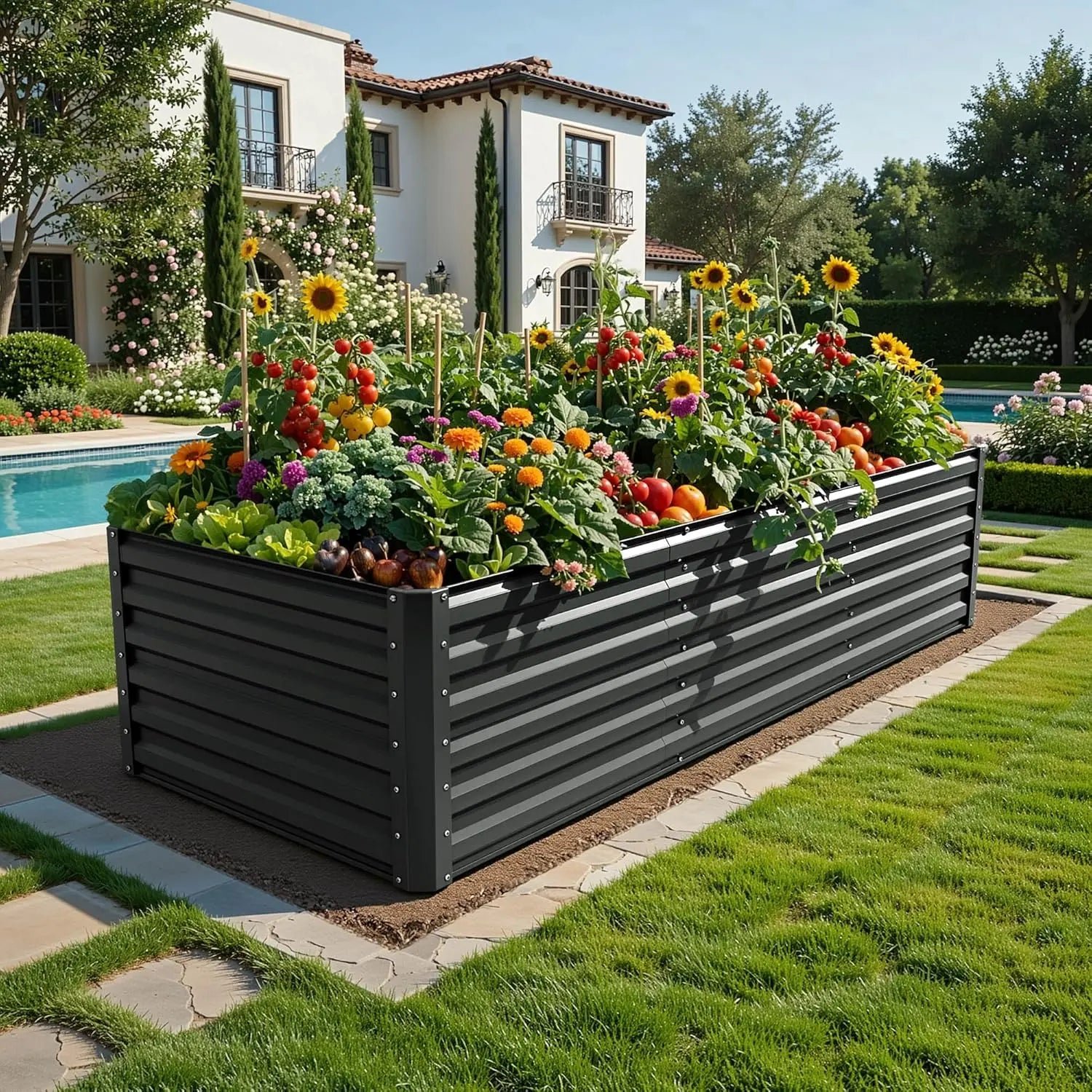 YITAHOME 1/2 Pcs Raised Garden Bed Kit, with Gloves & Tension Bar, Outdoor Patio Planter Box for Plants Vegetables Flowers