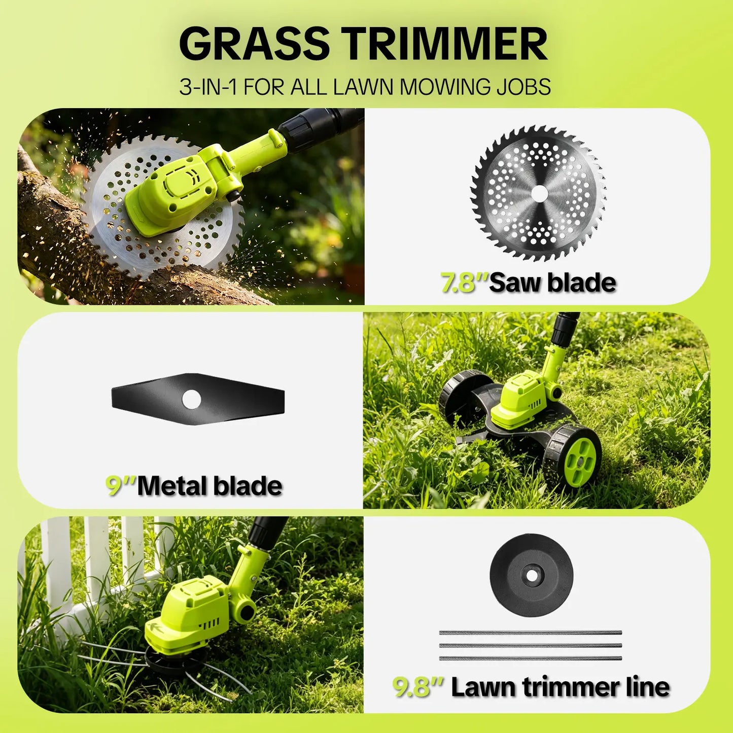 SEESE Cordless Lawn Mower, Garden Tool (Mower, Trimmer, Edger) with 2×21V Batteries, Lightweight for Small to Medium Backyards Grass Cutting Tool Grasscutters